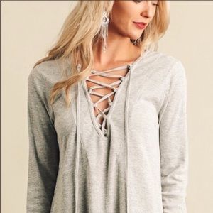 Umgee lace up tie up top gray medium
